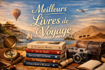 pile de livres de voyage et carte pour choisir les meilleurs livres de voyage